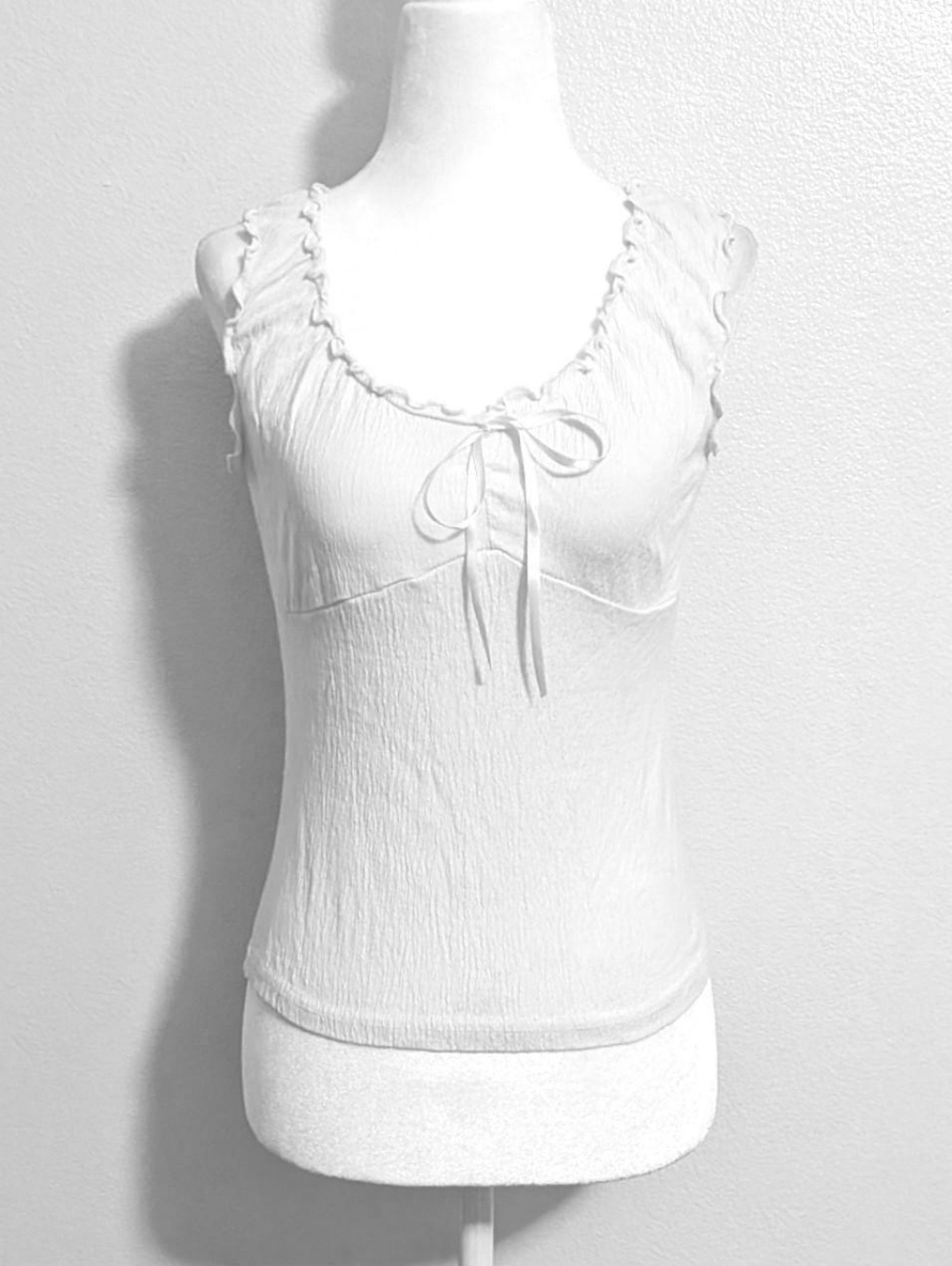 Brandy Melville White Malena Ruched Coquette Babydoll Tank Top | Size OS